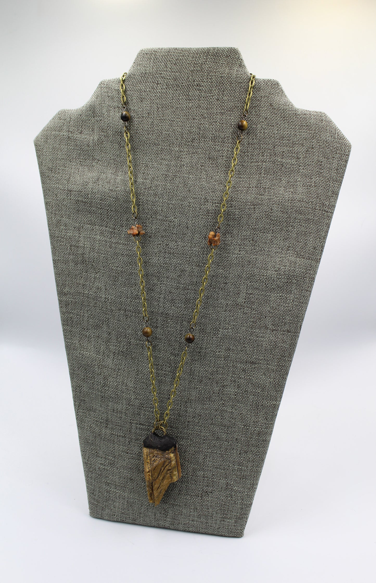Hekas Creative: Tigers eye pendant with 6mm tigers eye beads and unbleached snake vertebrae
