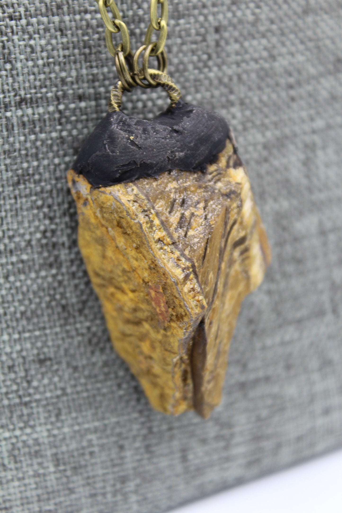 Hekas Creative: Tigers eye pendant with 6mm tigers eye beads and unbleached snake vertebrae