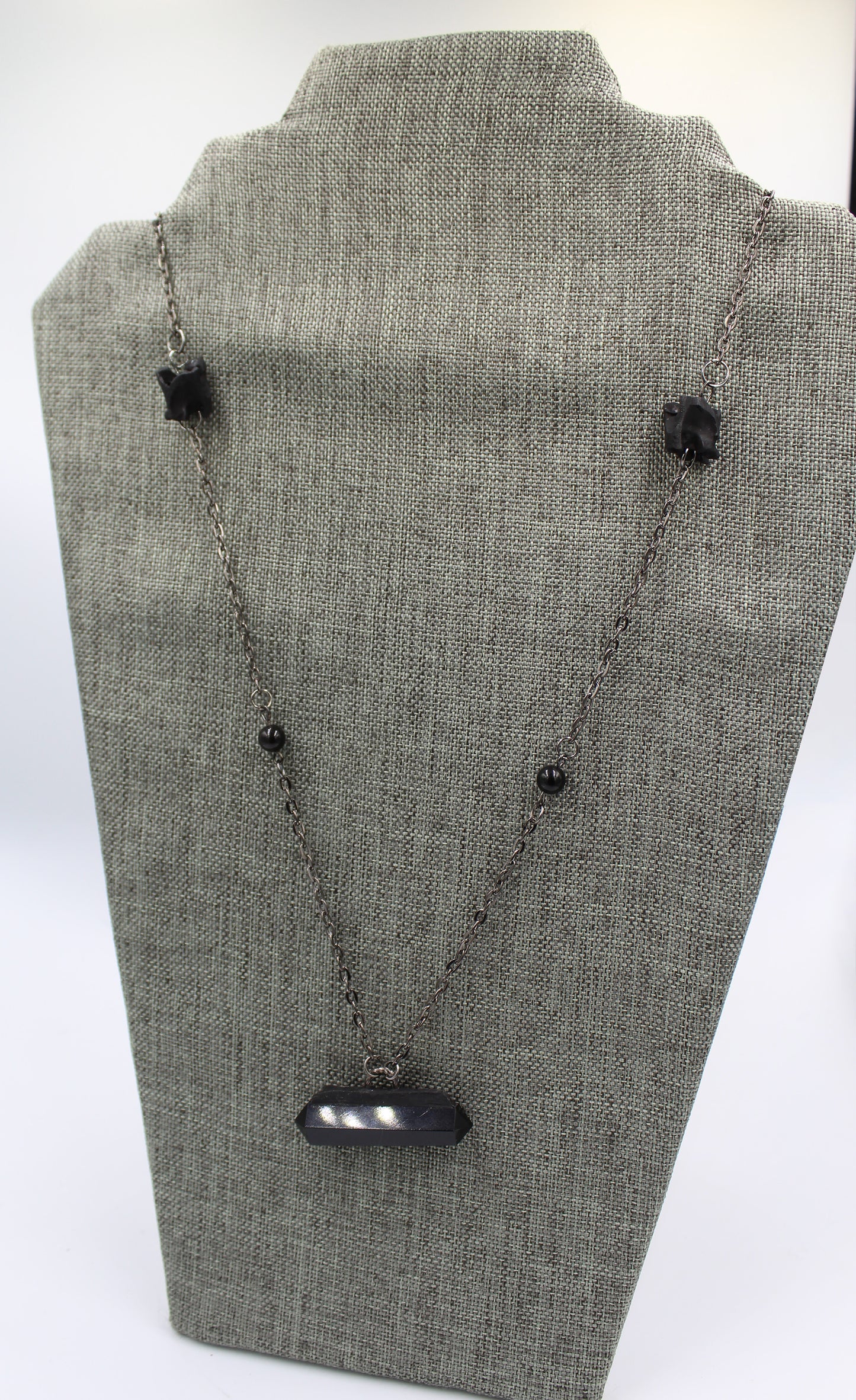 Hekas Creative: Obsidian Pendant, obsidian 6mm beads, stained black python vertebrae