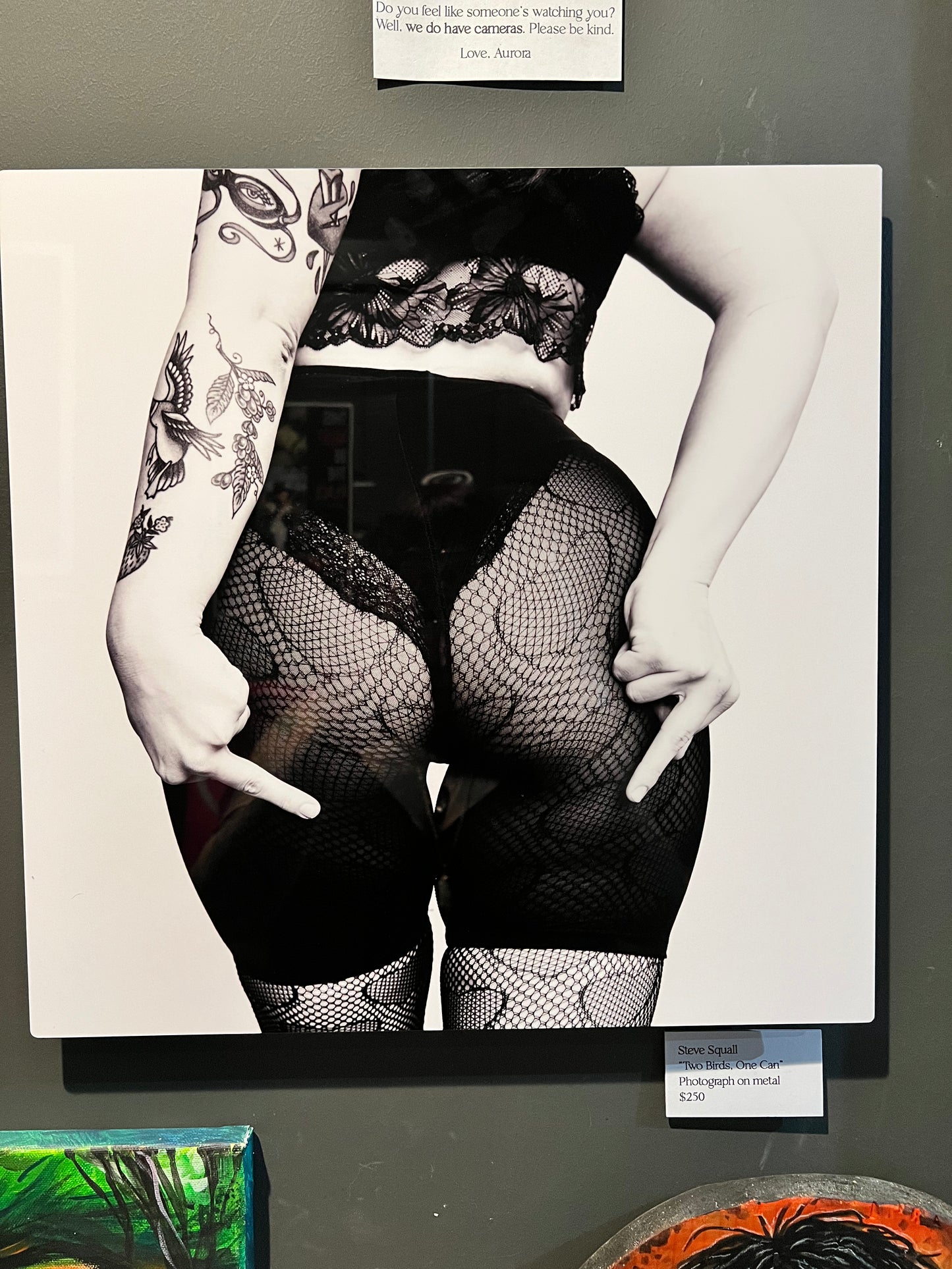 Steve Squall: Two Birds One Can photography print on aluminum metal