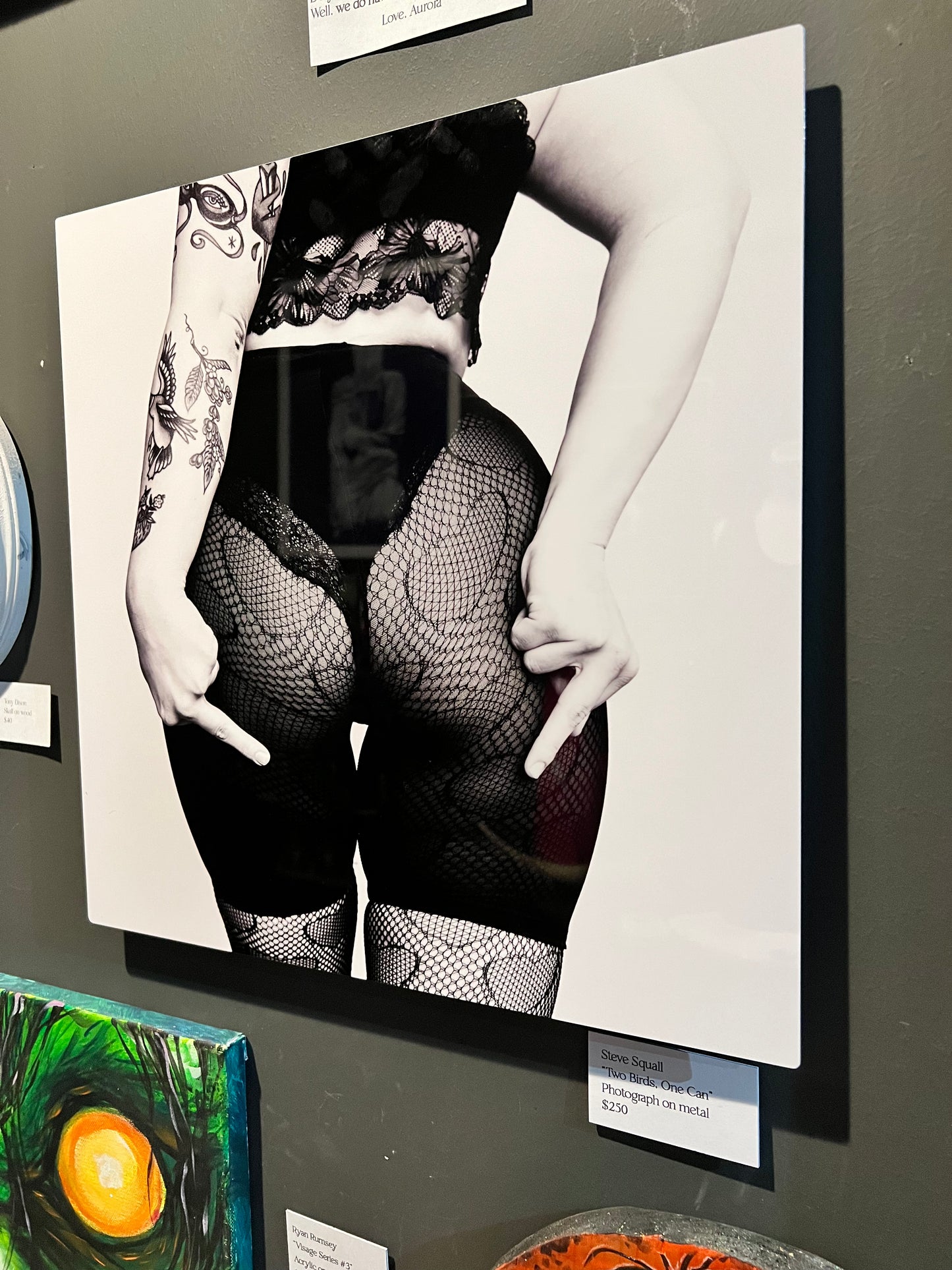 Steve Squall: Two Birds One Can photography print on aluminum metal