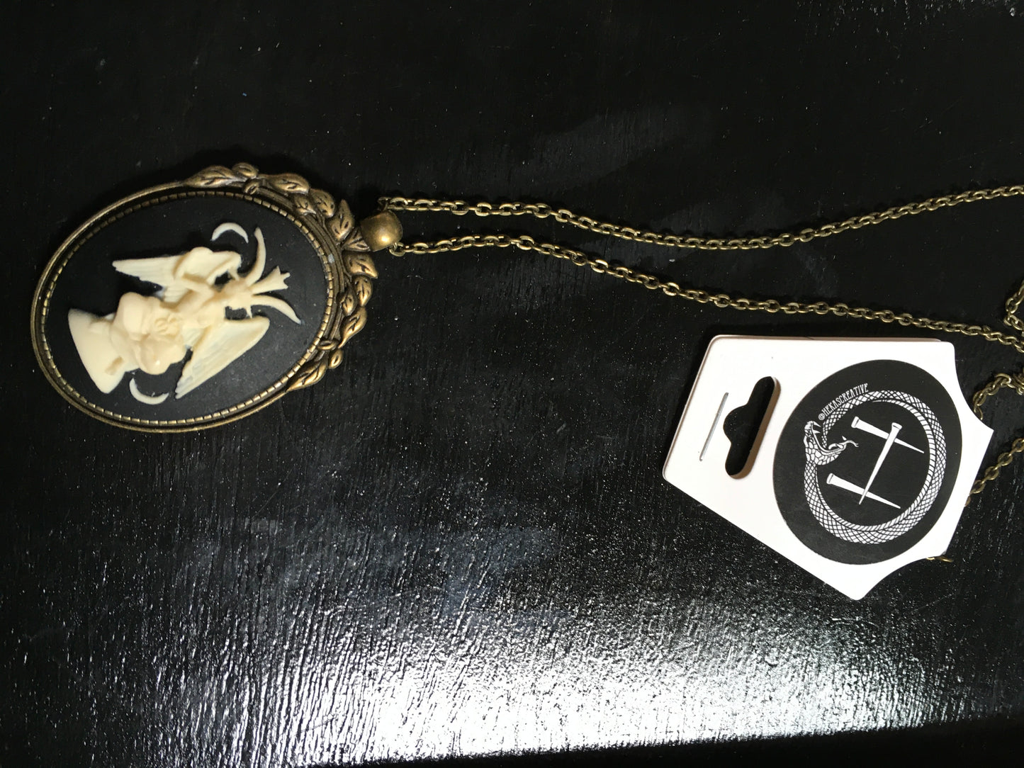 Hekas Creative Baphomet cameo bronze pendant and chain