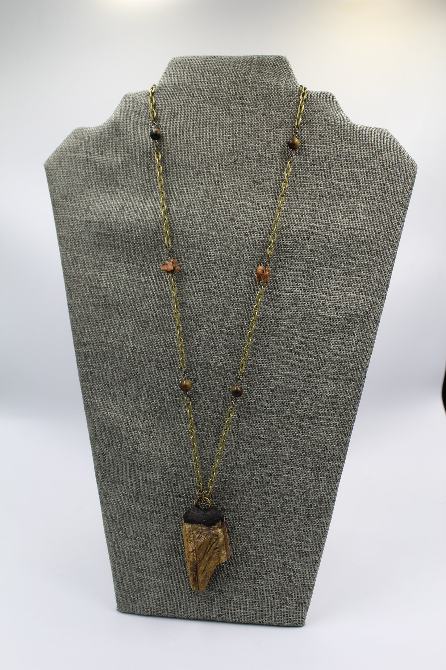Hekas Creative: Tigers eye pendant with 6mm tigers eye beads and unbleached snake vertebrae