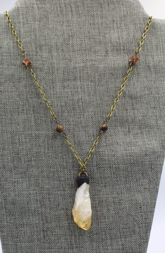 Hekas Creative: Citrine pendant, tigers eye 6mm beads, unbleached snake vertebrae