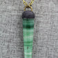 Hekas Creative: Green Fluorite point pendant with African turquoise 6mm beads and unbleached snake vertebrae