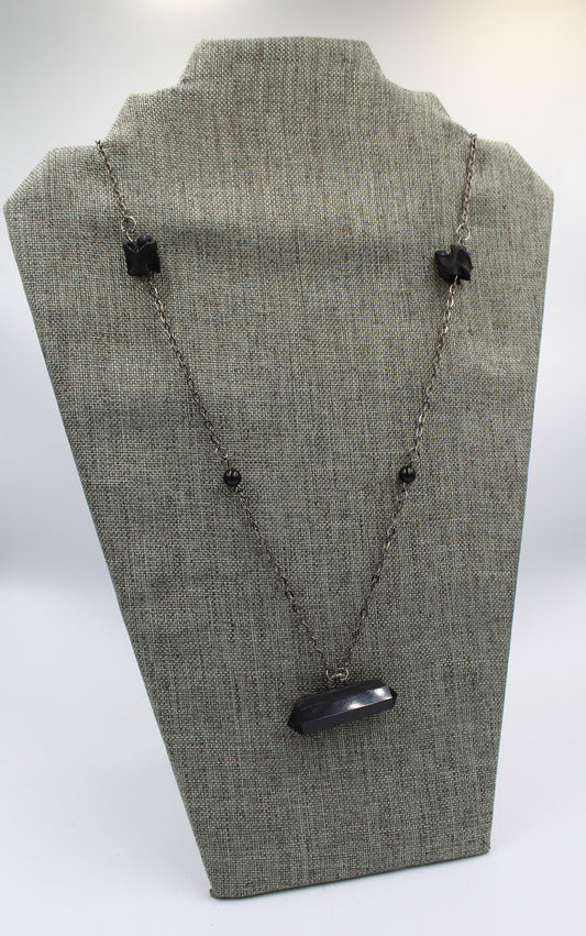 Hekas Creative: Obsidian Pendant, obsidian 6mm beads, stained black python vertebrae