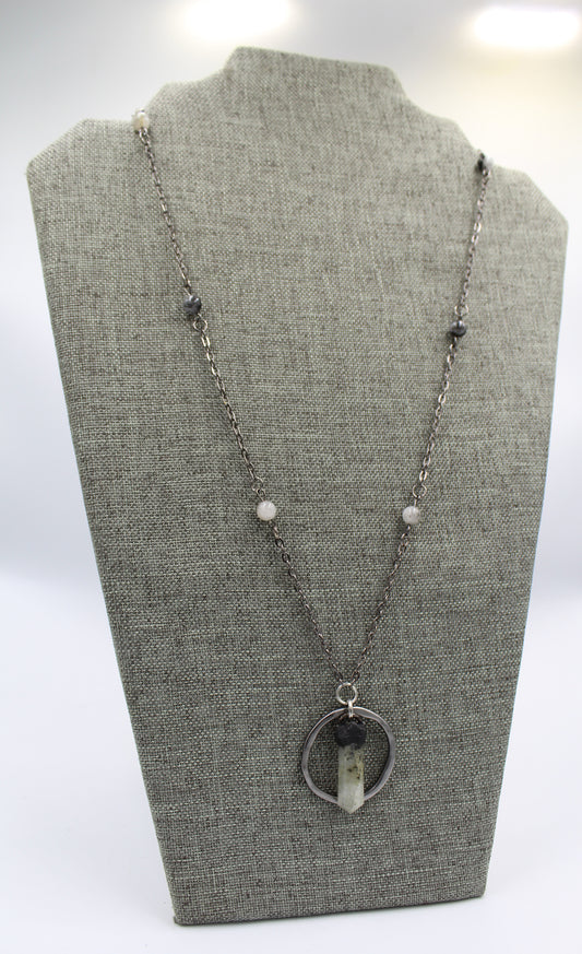 Hekas Creative: Labradorite pendant with 6mm tumbled tourmaline and quartz beads