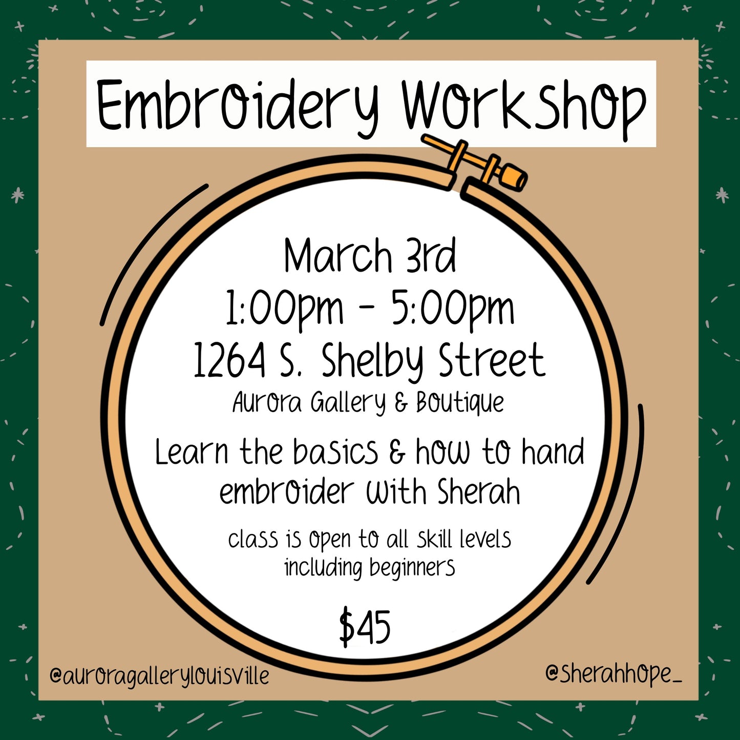 Embroidery Class taught by Sherah Hope