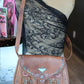 Ice Queen Alchemy - Brown handbag with moth and mushrooms